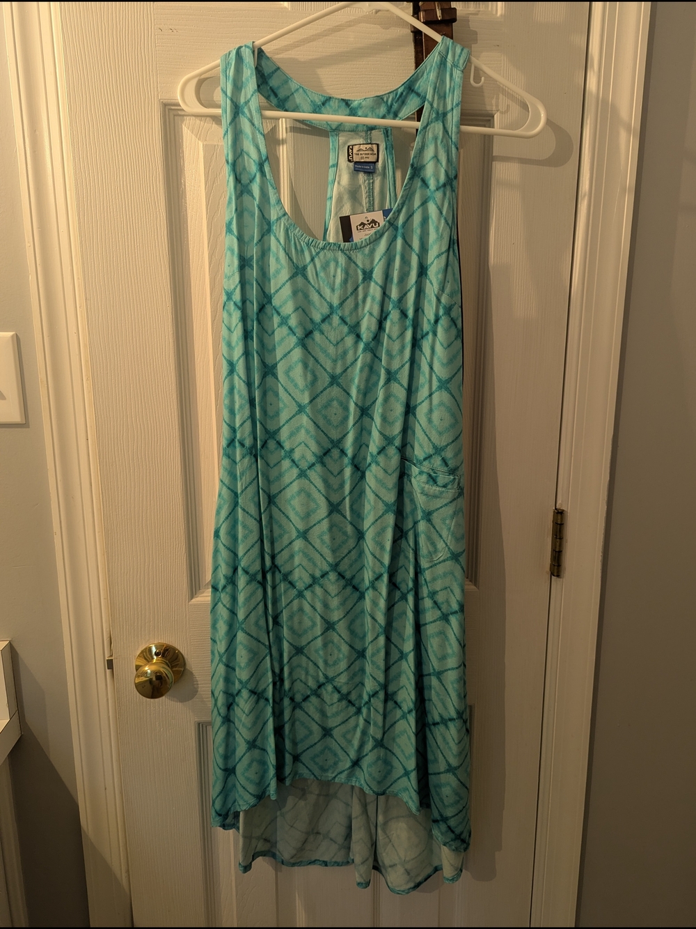 Kavu Aqua Blue Patterned High-Low Tank Dress